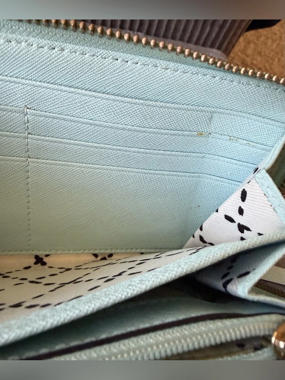kate spade Light Blue Saffiano Wristlet Wallet Gold Plate